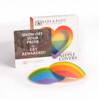 Bare & Basic Love & Pride premium reusable nipple covers with promotional card on a white background